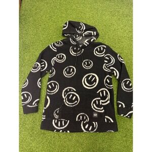 Brooklyn Cloth Mens Sherpa Hoodie Black White Smiley Face Fleece Pullover Large